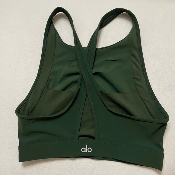 Alo Yoga Ripped Warrior Bra XS hunter green sports athletic athleisure yoga sexy - Picture 4 of 10